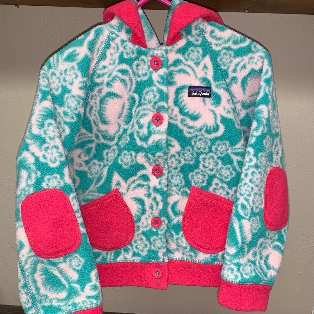 🌺4T Patagonia Toddler Girls Button Fleece Jacket In Barceloneta Aqua Stone🌺